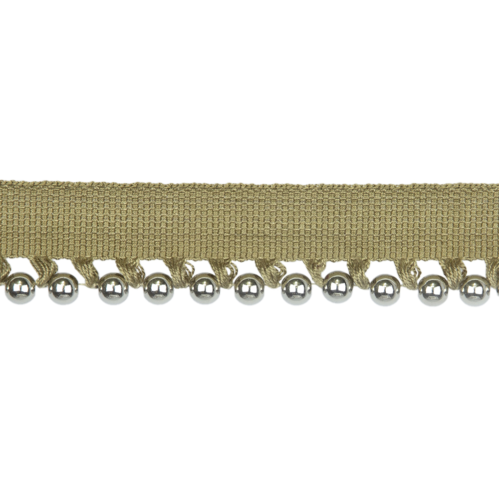 Бахрома-кант с бусами ZL2020-3 Mirtex темно-бежевый/серебро (3 см/D0,6 см/11,5 м)